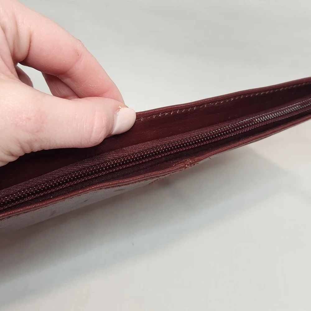 Antonia Designs‎ Vintage Burgundy Genuine Leather Zip Top Clutch Bag 11x6